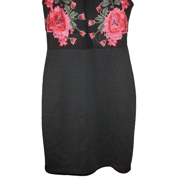 B Darlin Black Halter Neck Sheer Fitted Sheath Bodycon Cocktail Dress Sz S Roses - Picture 3 of 6